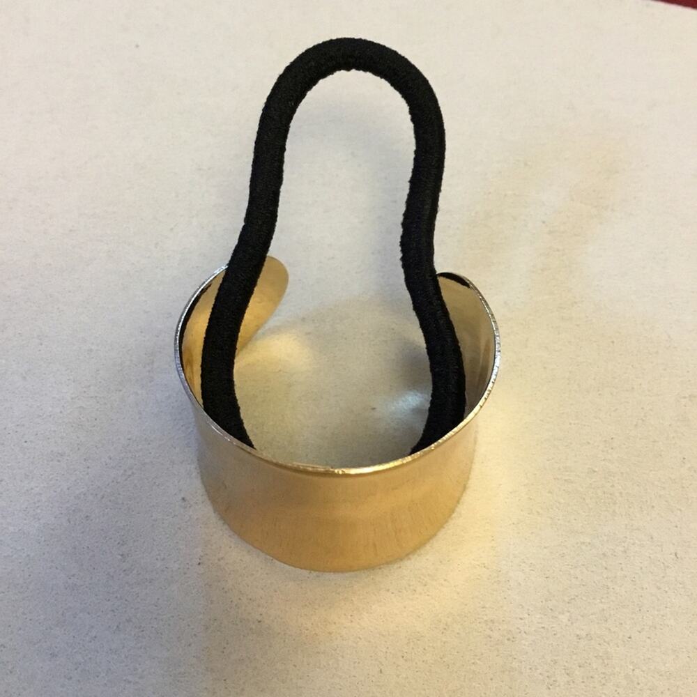 Gold Bent Open Cuff Metal Plate Accent Elastic Hair Tie